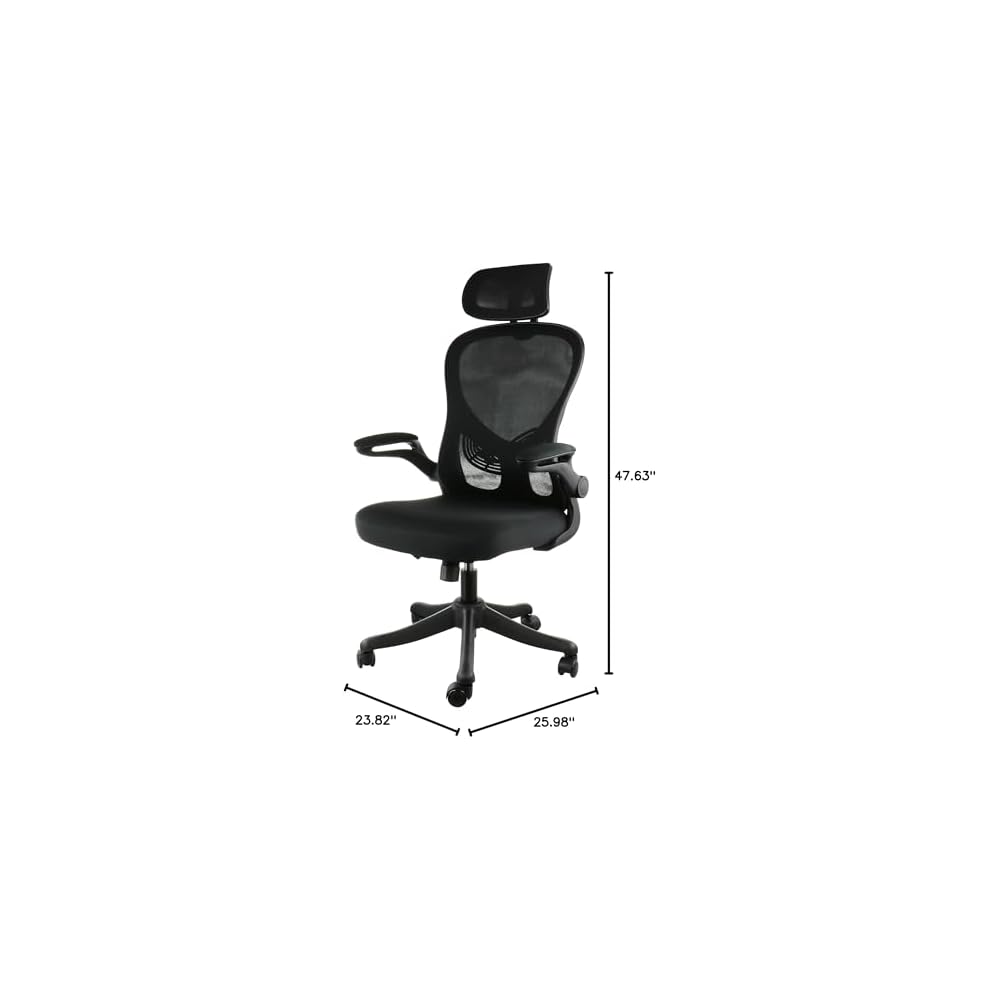 Elama High Back Adjustable Mesh and Fabric Office Chair with Adjustable Head Rest (White/Black)