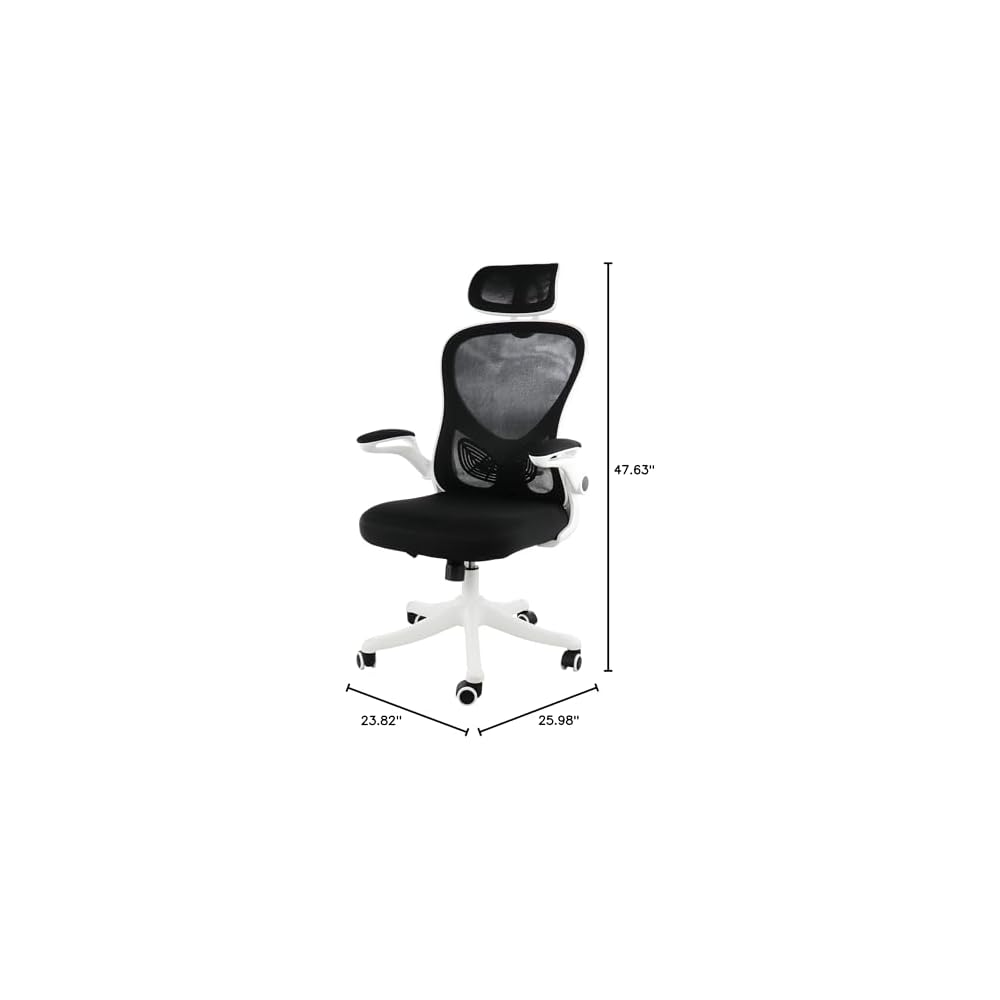 Elama High Back Adjustable Mesh and Fabric Office Chair with Adjustable Head Rest (White/Black)