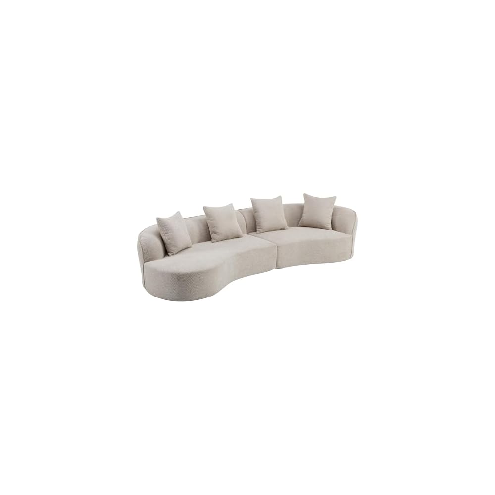 Christopher Knight Home Braebt 126" Comfy Upholstered Cloud Couch, 5-Seater Sofa Couches, Curved Modular Sectional Sofa with 4 Throw Pillows for Living Room, Study, No Assembly Required, Almond