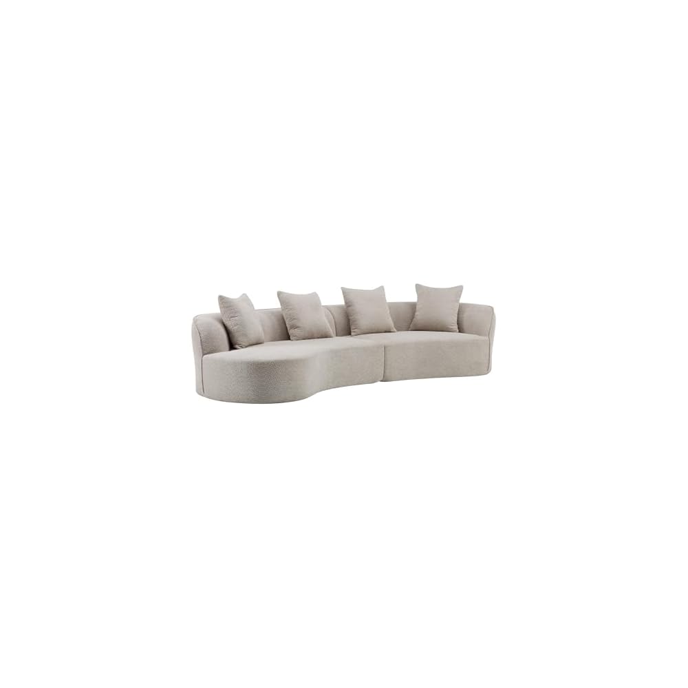 Christopher Knight Home Braebt 126" Comfy Upholstered Cloud Couch, 5-Seater Sofa Couches, Curved Modular Sectional Sofa with 4 Throw Pillows for Living Room, Study, No Assembly Required, Almond