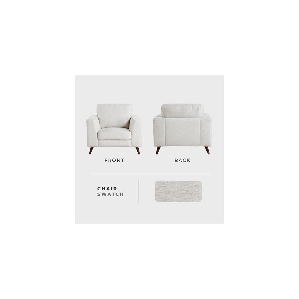 Lexicon Modern Accent Chair, Chenille Upholstered Armchair with Brown Legs, Track Arms, Single Sofa Chair for Living Room/Bedroom/Office/Waiting Room, Silver Cloud