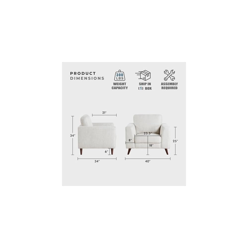Lexicon Modern Accent Chair, Chenille Upholstered Armchair with Brown Legs, Track Arms, Single Sofa Chair for Living Room/Bedroom/Office/Waiting Room, Silver Cloud