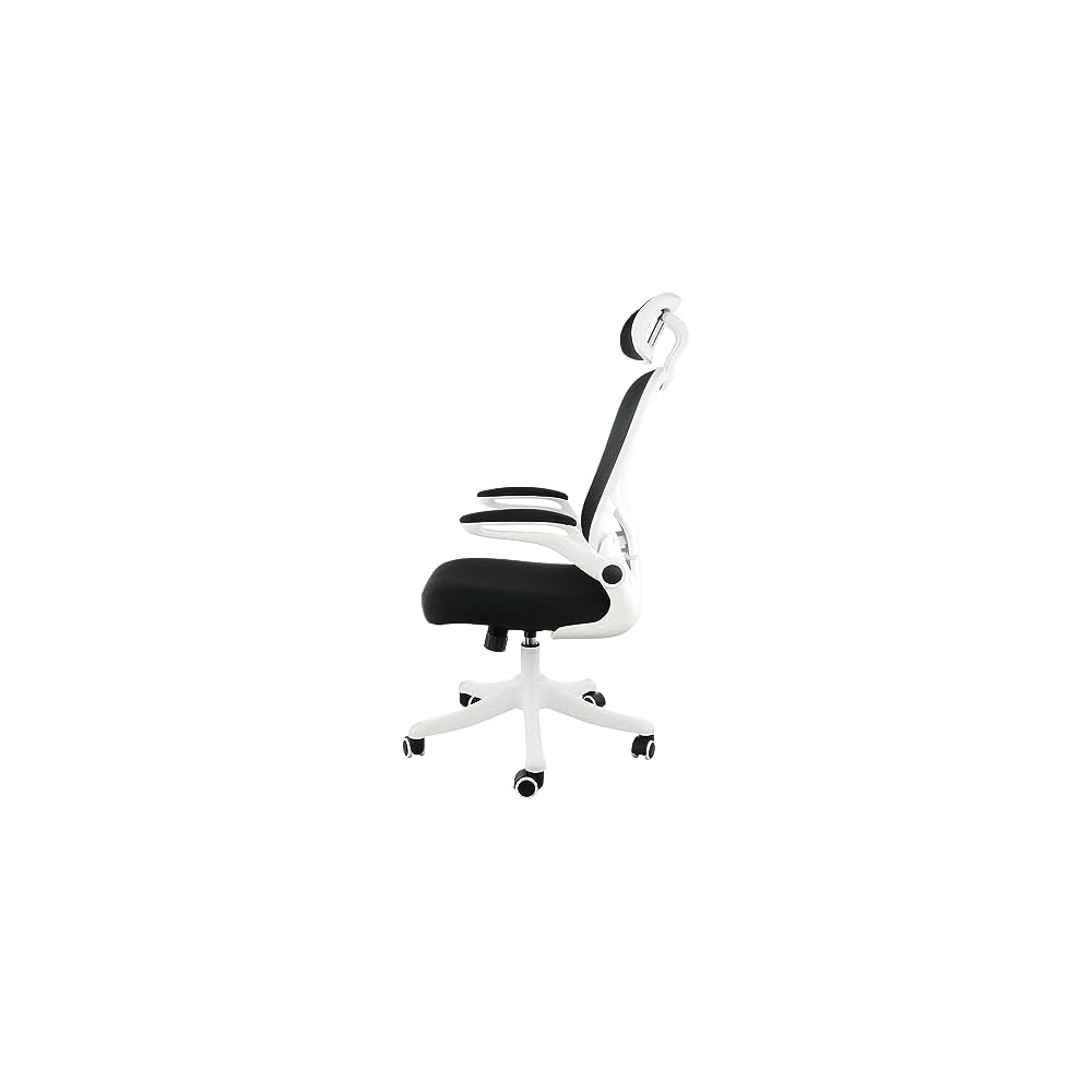 Elama High Back Adjustable Mesh and Fabric Office Chair with Adjustable Head Rest (White/Black)