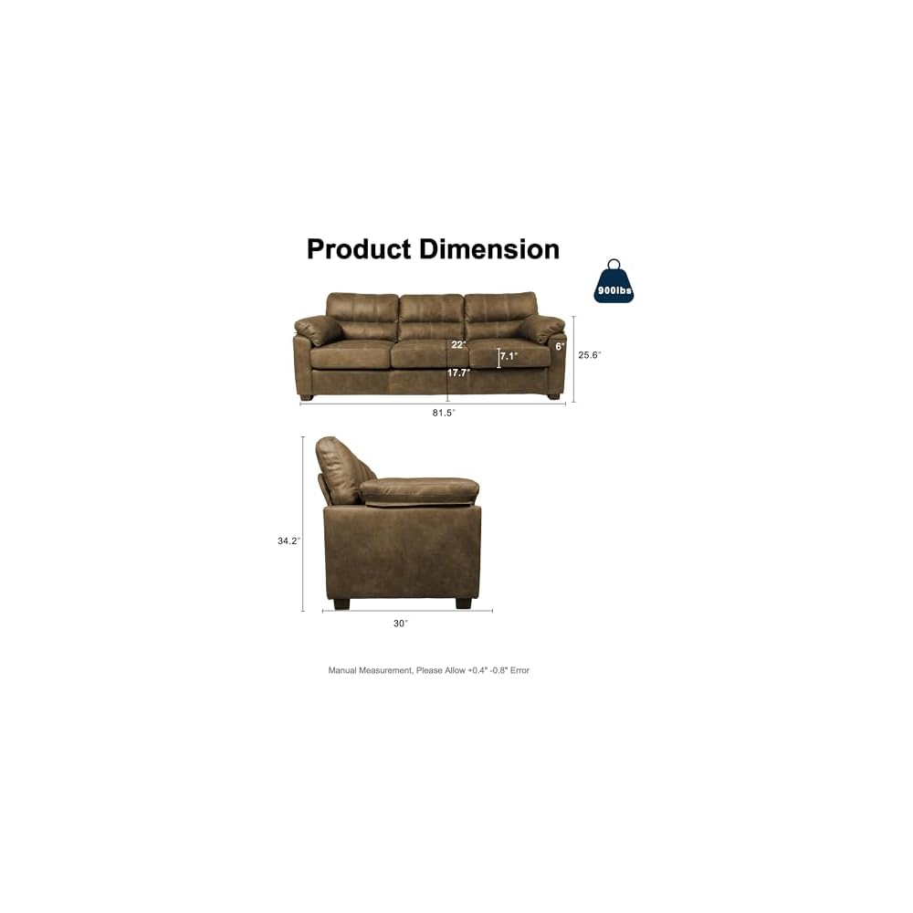Ribilake 80 Inch Brown Faux Leather Sofa Couch