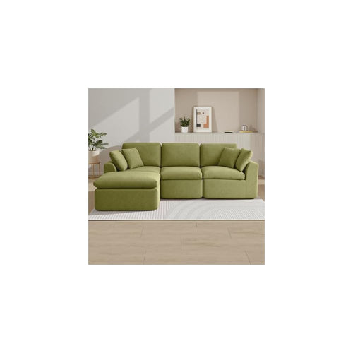 111 Inch Cloud Sectional Couch for Living Room, Modular Boneless Couch with Dual-Layer Cushion, Comfy Deep Seat L-Shaped Couch with Ottoman, Modern Chenille Sectional Sofa, No Assembly, Green