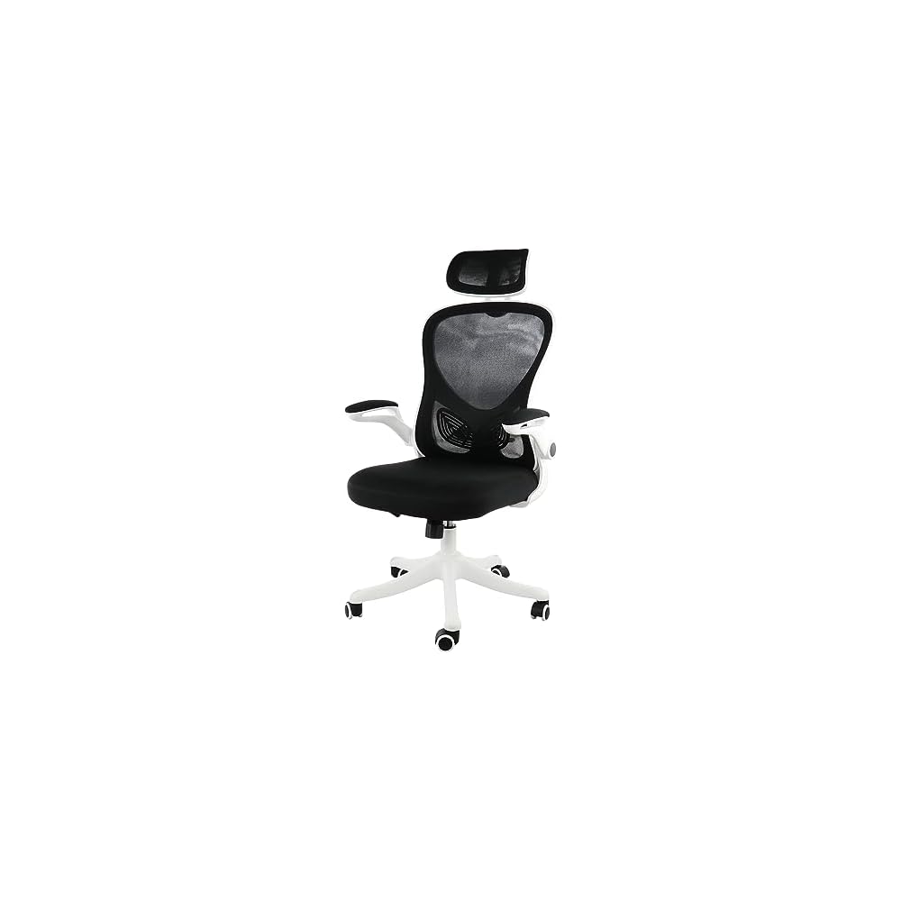Elama High Back Adjustable Mesh and Fabric Office Chair with Adjustable Head Rest (White/Black)