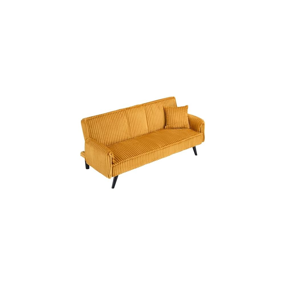 ERYE 72" Plush Corduroy Upholstered Futon Sofabed for Living Room Bedroom Studio, Modern Futon Sleeper Bed Convertible Love Seat Sofa W/Adjustable Backrest & Drop-Down Cupholders