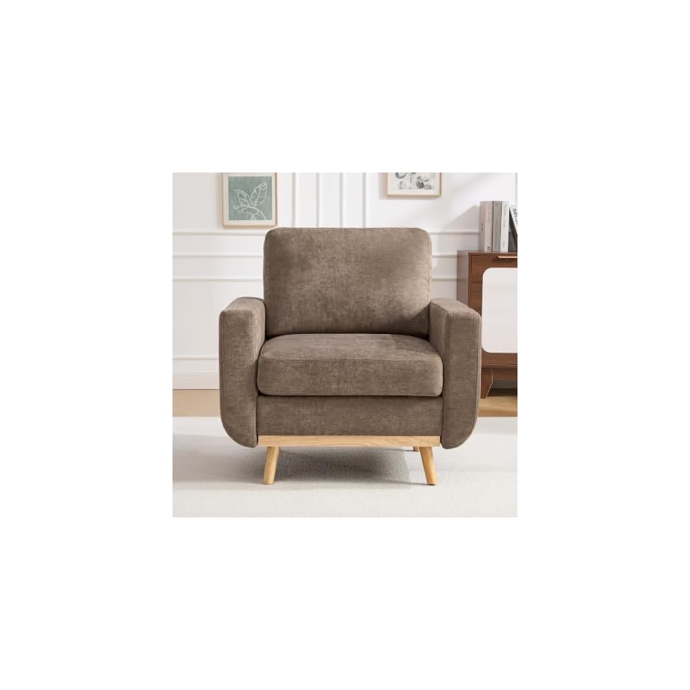 Accent Chair for Bedroom,Reading Chair with Deep Seat,Corduroy Armchair with Wood Legs, Comfy Living Room Chairs Single Sofa for Bedroom,Living Room and Apartment(Oatmeal)