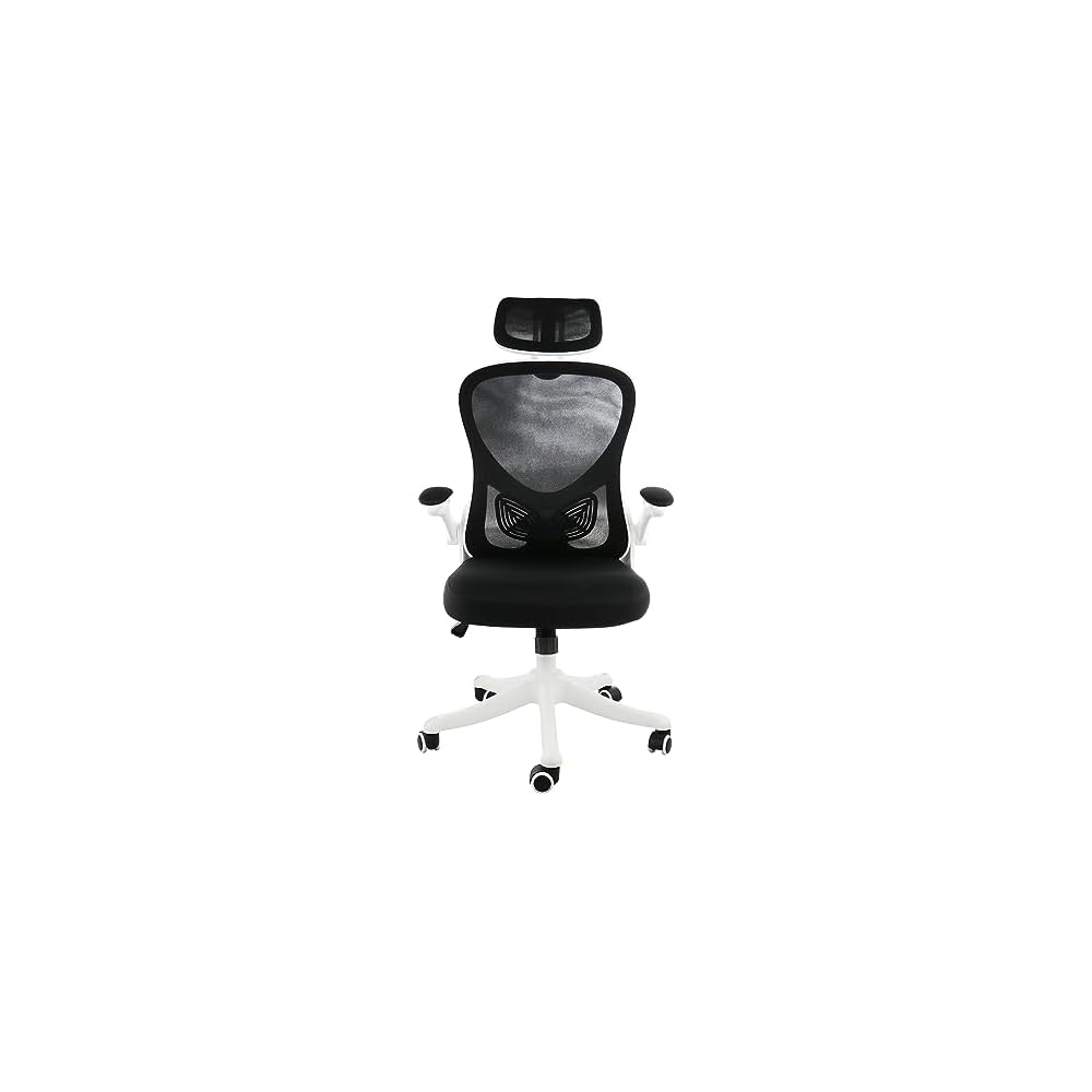 Elama High Back Adjustable Mesh and Fabric Office Chair with Adjustable Head Rest (White/Black)