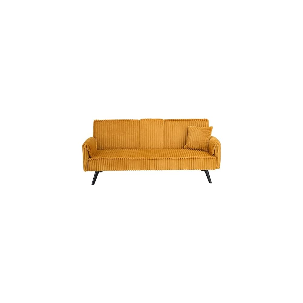ERYE 72" Plush Corduroy Upholstered Futon Sofabed for Living Room Bedroom Studio, Modern Futon Sleeper Bed Convertible Love Seat Sofa W/Adjustable Backrest & Drop-Down Cupholders