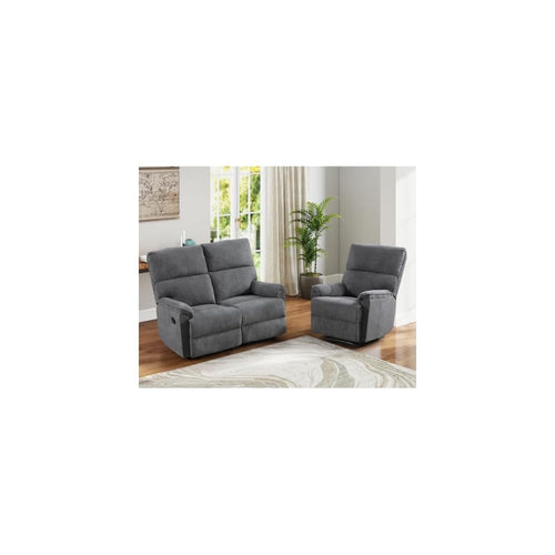 ANJ Soft Fabric Recliner Sofa Set, Single Power Reclining Chair and Manual Loveseat Reclining Sofa with Overstuffed Backrest and Armrests, 2PCS Heavy Duty Recliners for Living Room, Grey
