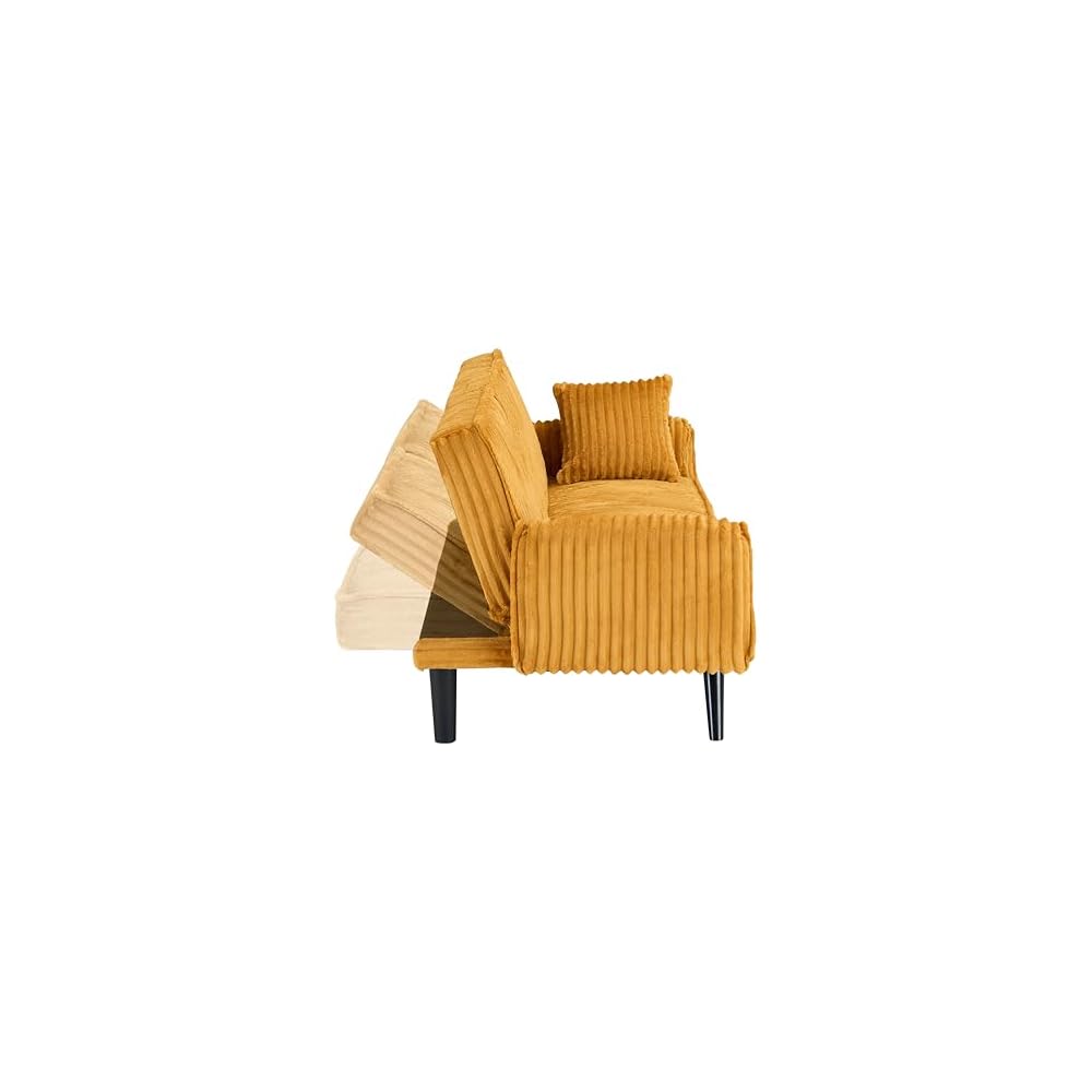 ERYE 72" Plush Corduroy Upholstered Futon Sofabed for Living Room Bedroom Studio, Modern Futon Sleeper Bed Convertible Love Seat Sofa W/Adjustable Backrest & Drop-Down Cupholders