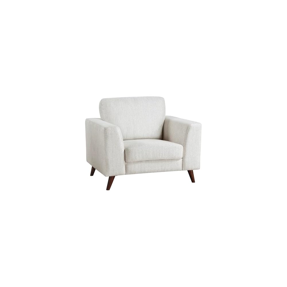 Lexicon Modern Accent Chair, Chenille Upholstered Armchair with Brown Legs, Track Arms, Single Sofa Chair for Living Room/Bedroom/Office/Waiting Room, Silver Cloud