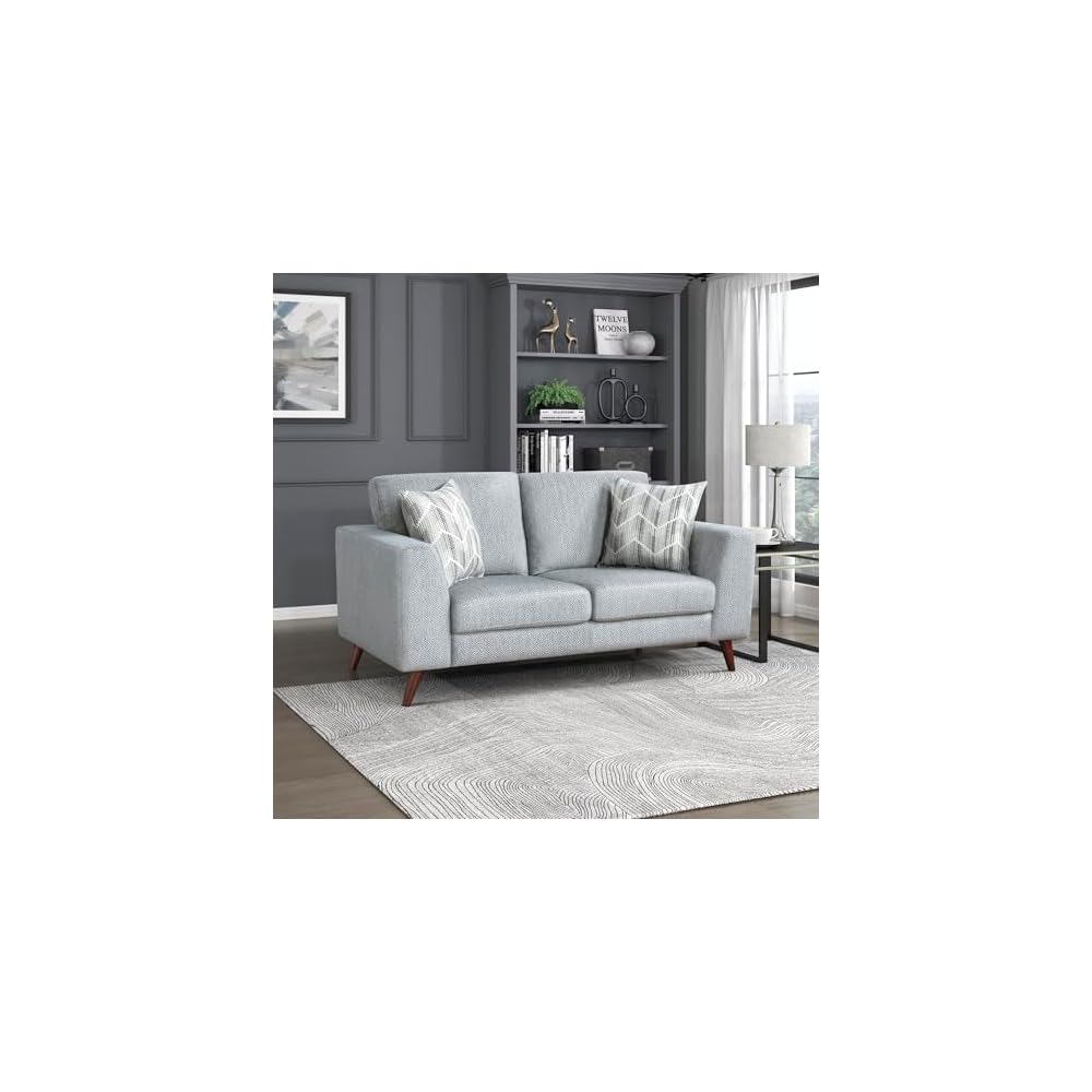 Lexicon Modern Accent Chair, Chenille Upholstered Armchair with Brown Legs, Track Arms, Single Sofa Chair for Living Room/Bedroom/Office/Waiting Room, Silver Cloud