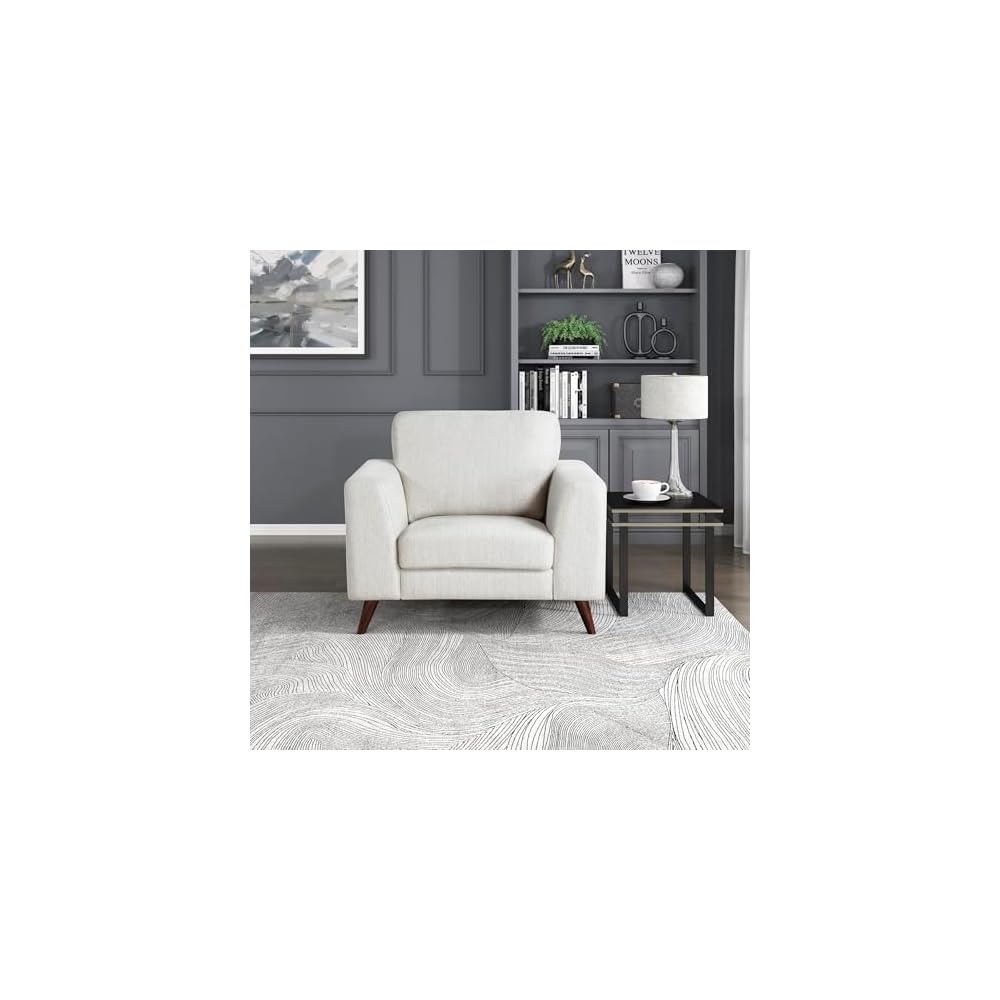 Lexicon Modern Accent Chair, Chenille Upholstered Armchair with Brown Legs, Track Arms, Single Sofa Chair for Living Room/Bedroom/Office/Waiting Room, Silver Cloud