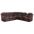 Pemberly Row Faux Leather Reclining Sectional Sofa, Brown, Modern Living Room Set with LED Lights, USB Chargers, Multifunction Sound System, Cup Holders, Hidden Storage, Durable PU Leather Upholstery