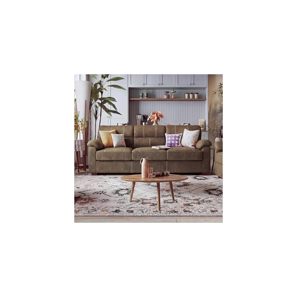 Ribilake 80 Inch Brown Faux Leather Sofa Couch