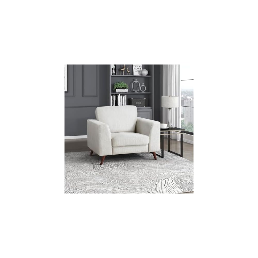 Lexicon Modern Accent Chair, Chenille Upholstered Armchair with Brown Legs, Track Arms, Single Sofa Chair for Living Room/Bedroom/Office/Waiting Room, Silver Cloud