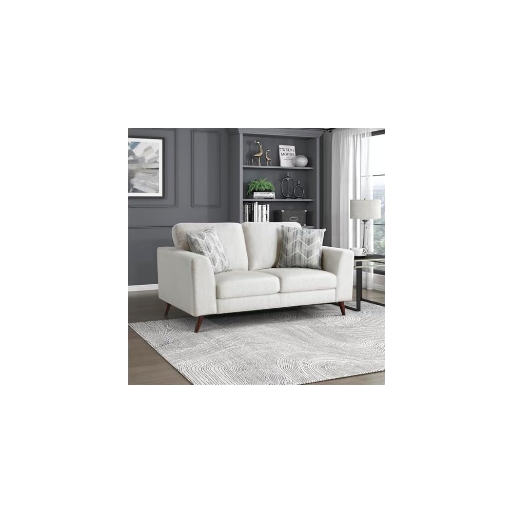 Lexicon Modern Accent Chair, Chenille Upholstered Armchair with Brown Legs, Track Arms, Single Sofa Chair for Living Room/Bedroom/Office/Waiting Room, Silver Cloud