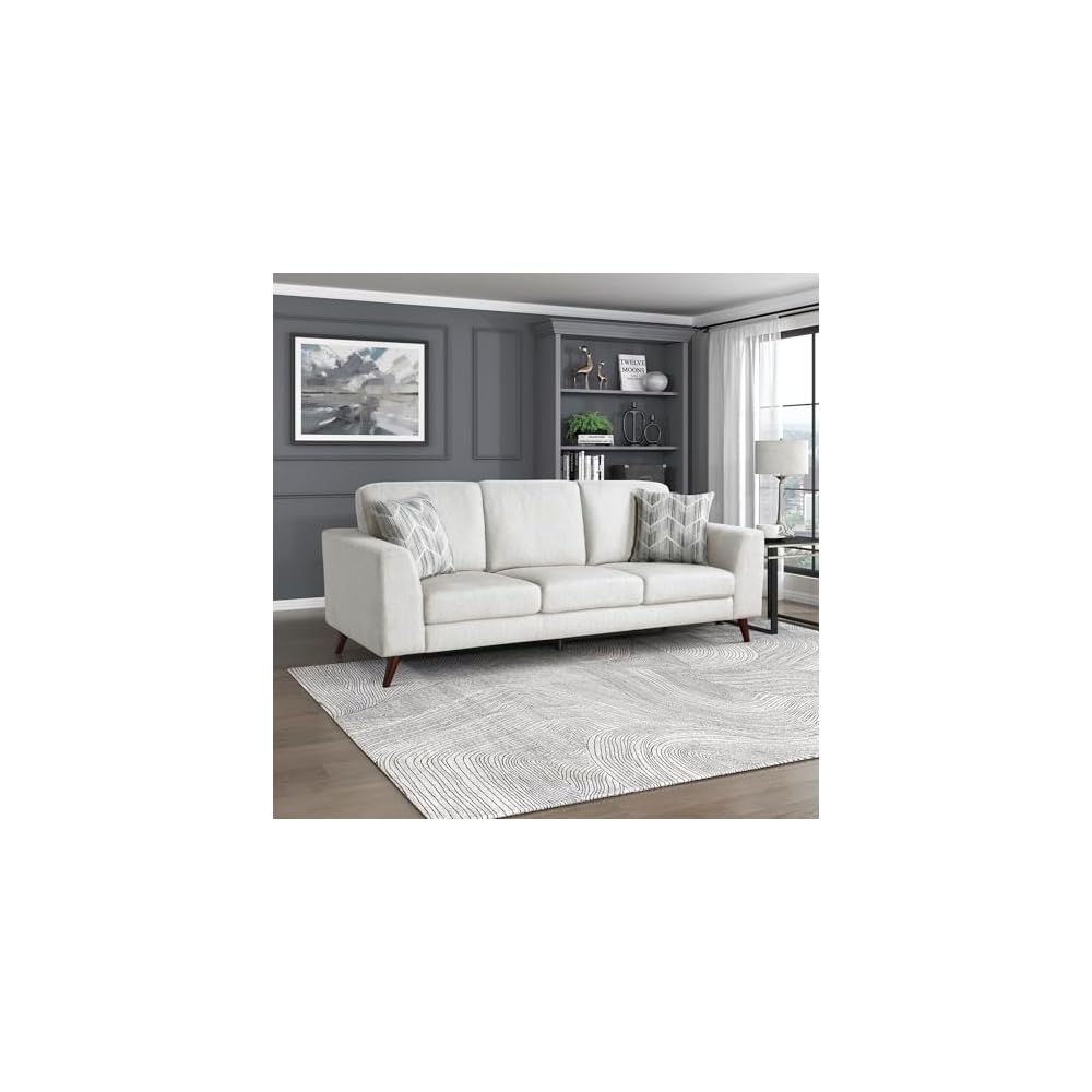 Lexicon Modern Accent Chair, Chenille Upholstered Armchair with Brown Legs, Track Arms, Single Sofa Chair for Living Room/Bedroom/Office/Waiting Room, Silver Cloud