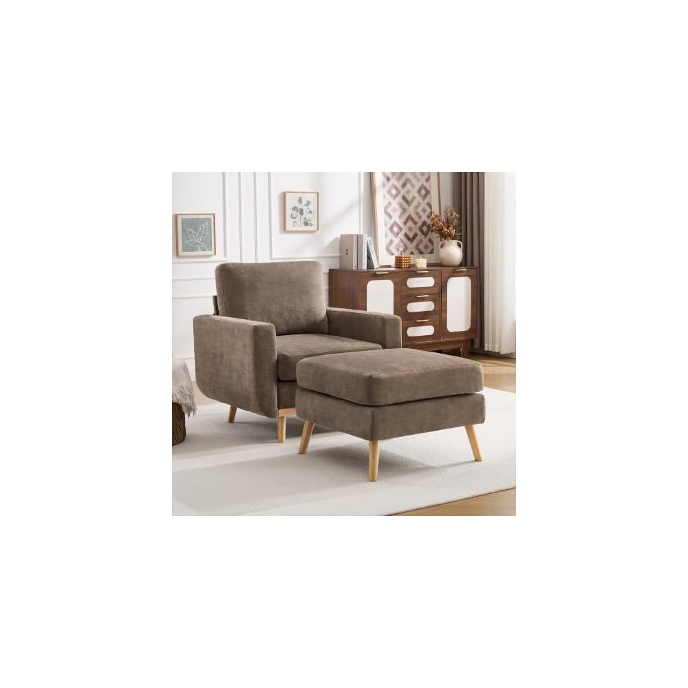 Accent Chair for Bedroom,Reading Chair with Deep Seat,Corduroy Armchair with Wood Legs, Comfy Living Room Chairs Single Sofa for Bedroom,Living Room and Apartment(Oatmeal)