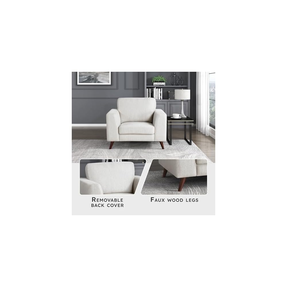Lexicon Modern Accent Chair, Chenille Upholstered Armchair with Brown Legs, Track Arms, Single Sofa Chair for Living Room/Bedroom/Office/Waiting Room, Silver Cloud