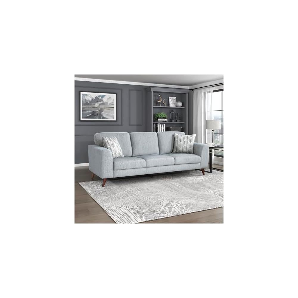 Lexicon Modern Accent Chair, Chenille Upholstered Armchair with Brown Legs, Track Arms, Single Sofa Chair for Living Room/Bedroom/Office/Waiting Room, Silver Cloud