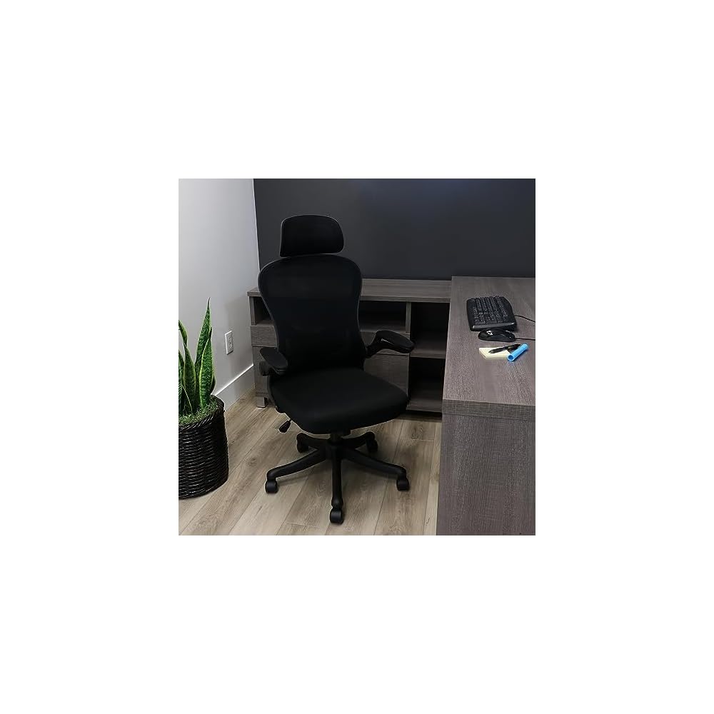 Elama High Back Adjustable Mesh and Fabric Office Chair with Adjustable Head Rest (White/Black)