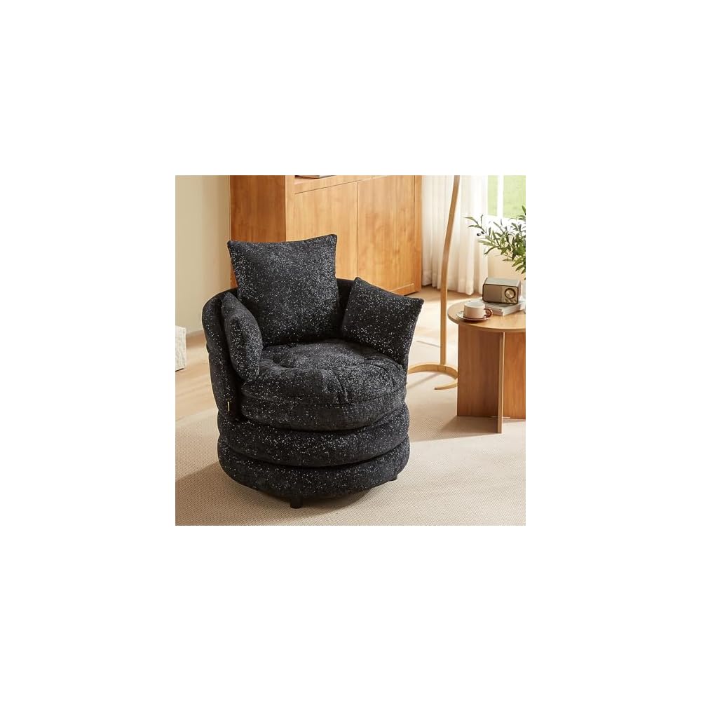 Pinmoco Swivel Barrel Chair, Teddy Velvet Round Accent Chair with 360° Rotating Base, Extra Large Comfortable Living Room Reading Chair, Off-White
