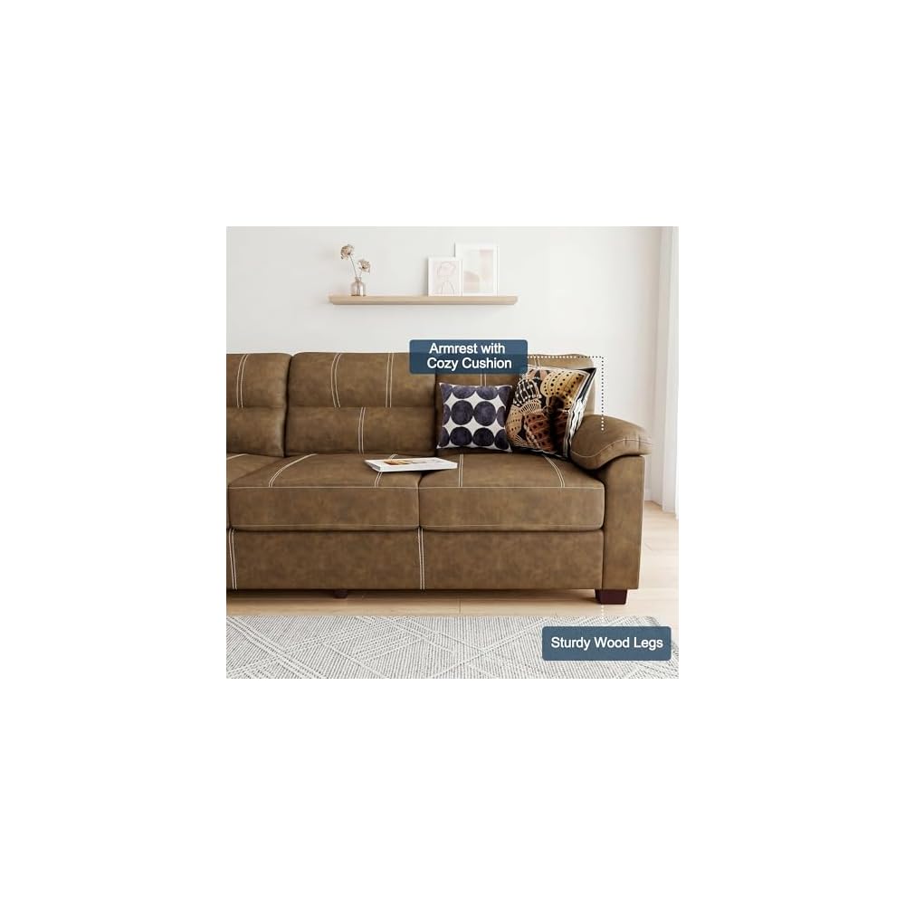 Ribilake 80 Inch Brown Faux Leather Sofa Couch