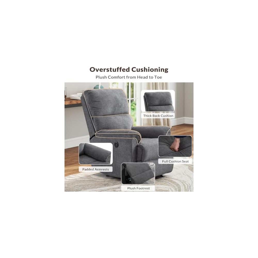 ANJ Soft Fabric Recliner Sofa Set, Single Power Reclining Chair and Manual Loveseat Reclining Sofa with Overstuffed Backrest and Armrests, 2PCS Heavy Duty Recliners for Living Room, Grey
