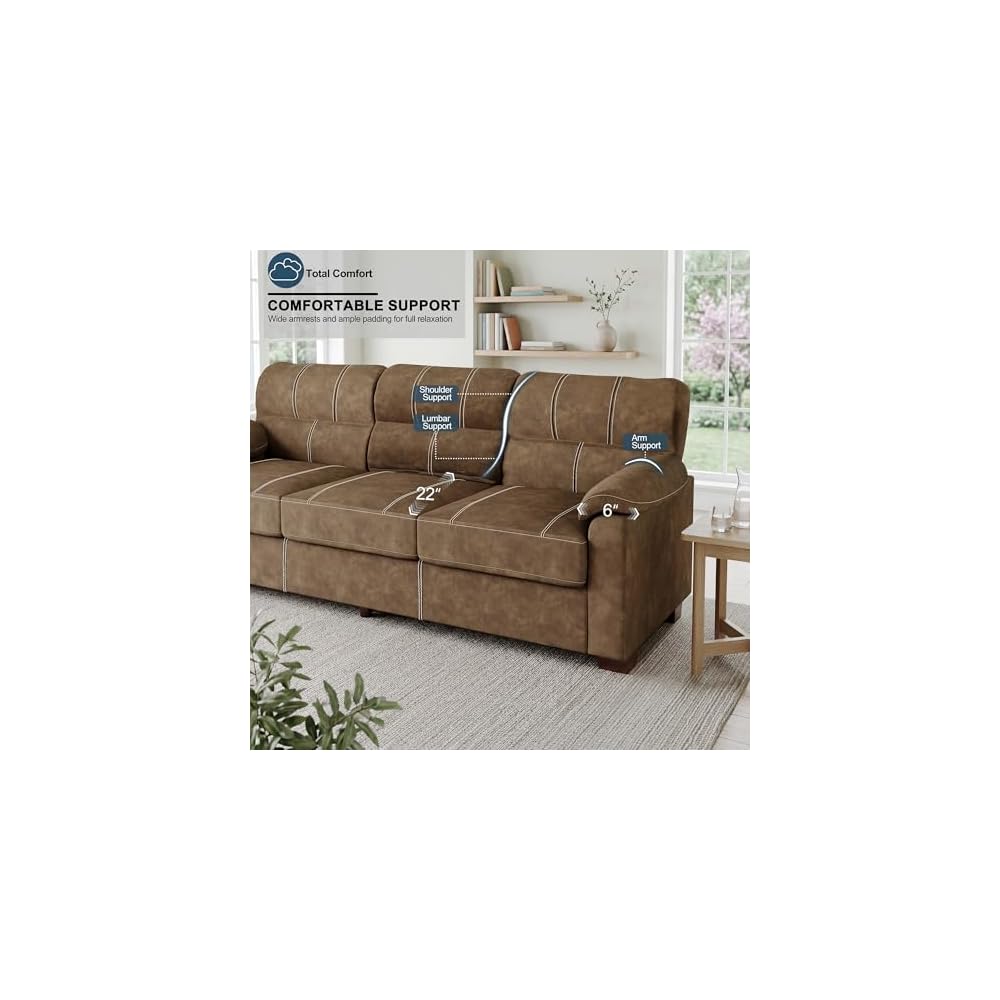 Ribilake 80 Inch Brown Faux Leather Sofa Couch