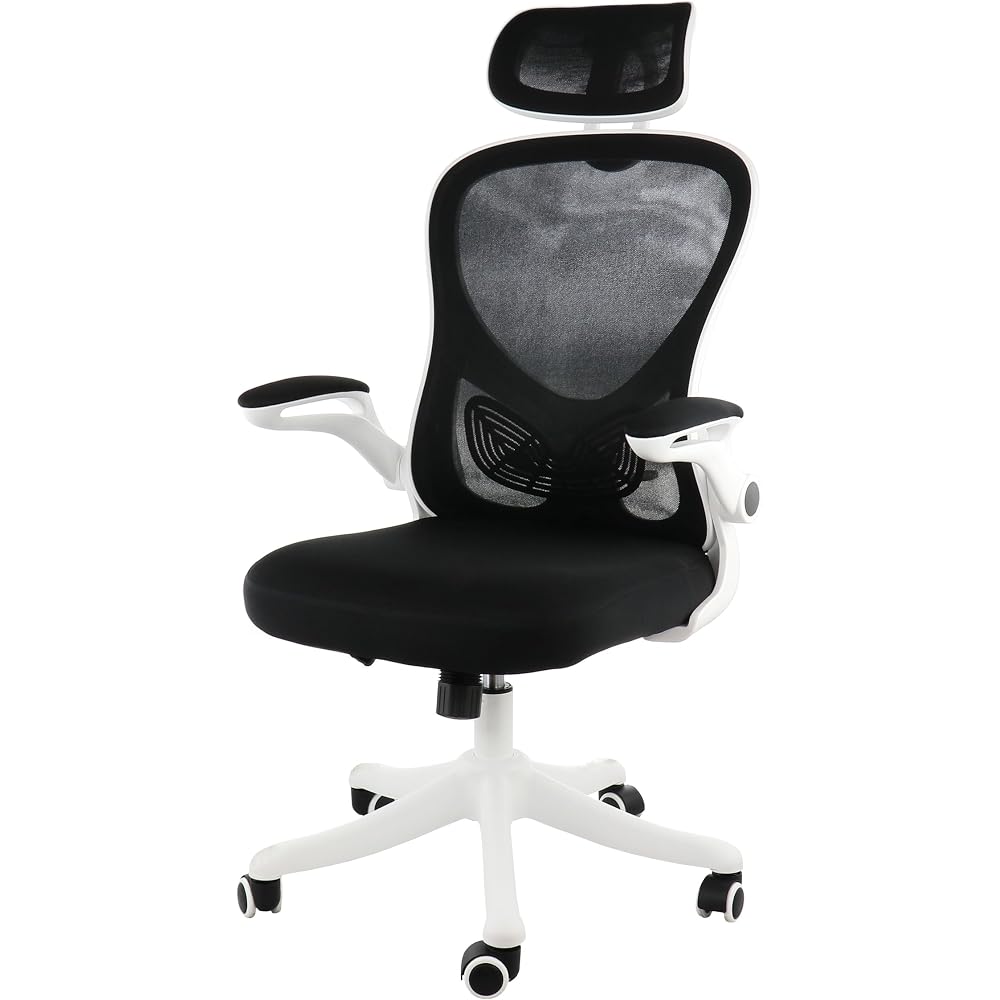 Elama High Back Adjustable Mesh and Fabric Office Chair with Adjustable Head Rest (White/Black)