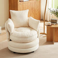 Pinmoco Swivel Barrel Chair, Teddy Velvet Round Accent Chair with 360° Rotating Base, Extra Large Comfortable Living Room Reading Chair, Off-White