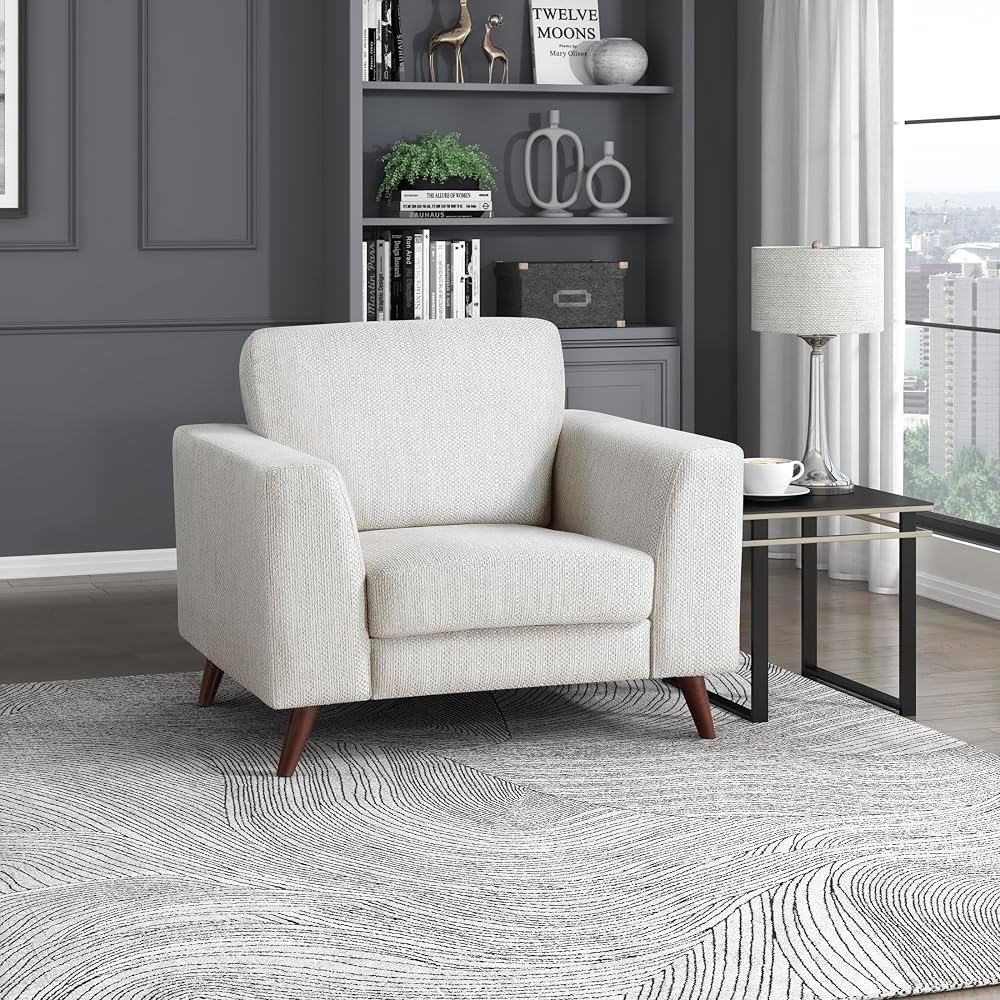 Lexicon Modern Accent Chair, Chenille Upholstered Armchair with Brown Legs, Track Arms, Single Sofa Chair for Living Room/Bedroom/Office/Waiting Room, Silver Cloud